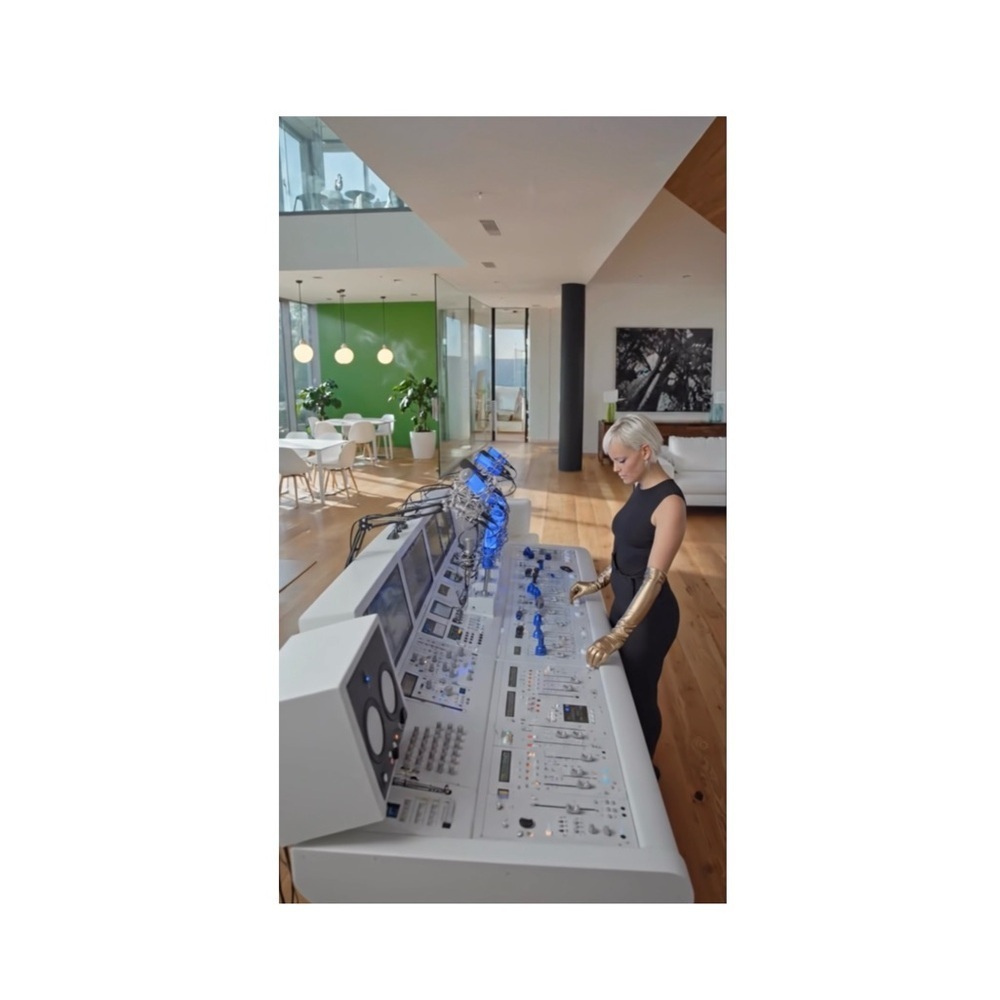 HANDCRAFTED digital art print Futuristic Control Console with Blue mic decor